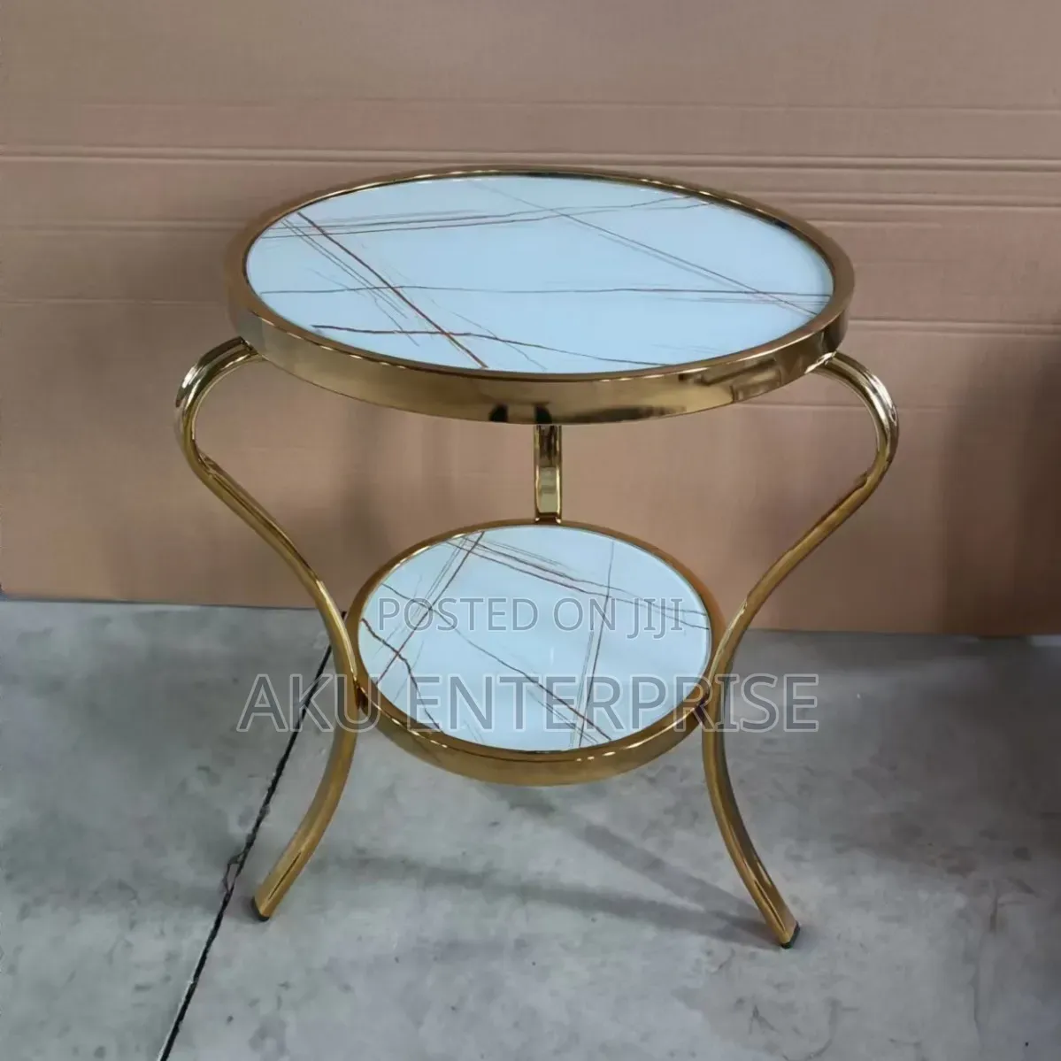 Modern Gold Round Glass Coffee Table, Centre Table