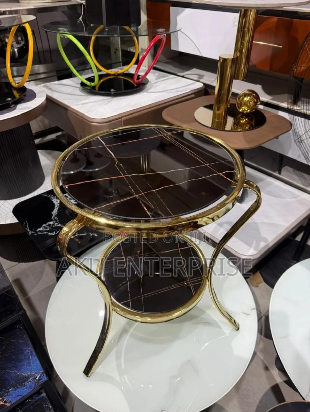 Modern Gold Round Glass Coffee Table, Centre Table