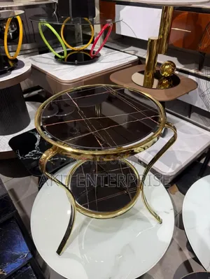 Modern Gold Round Glass Coffee Table, Centre Table