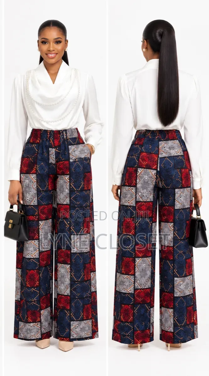 Navy, Red & Grey Patchwork Palazzo Trousers