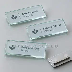 Custom Glass Name Tags – Branded for Staff, Schools & Events