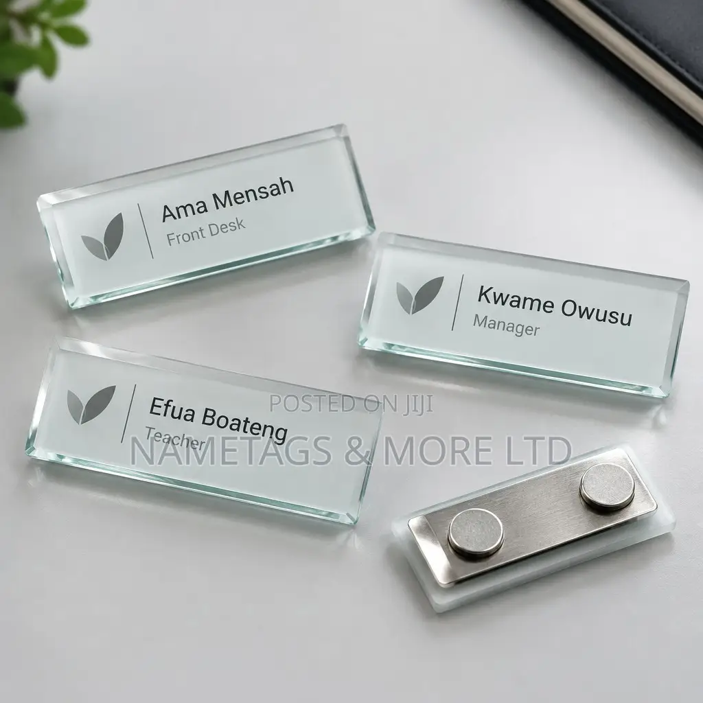 Custom Glass Name Tags – Branded for Staff, Schools & Events