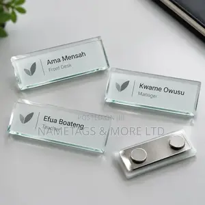 Custom Glass Name Tags – Branded for Staff, Schools & Events