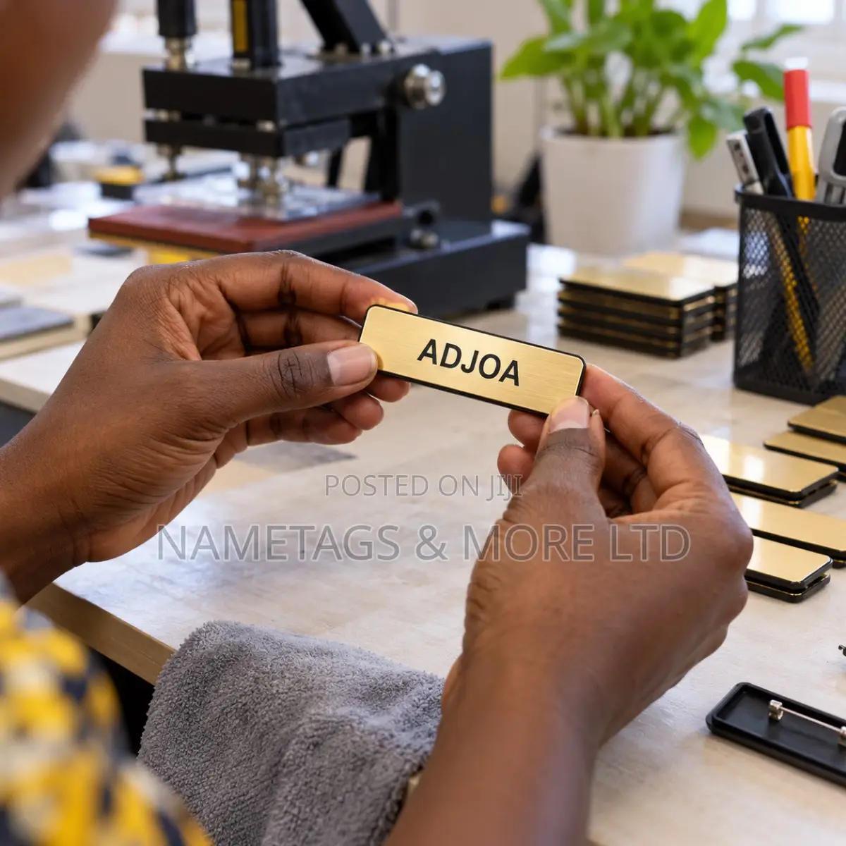 Brushed Metal Name Tags in Gold, Silver, Black, Copper & Wood