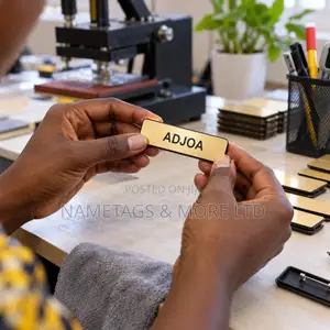 Brushed Metal Name Tags in Gold, Silver, Black, Copper & Wood