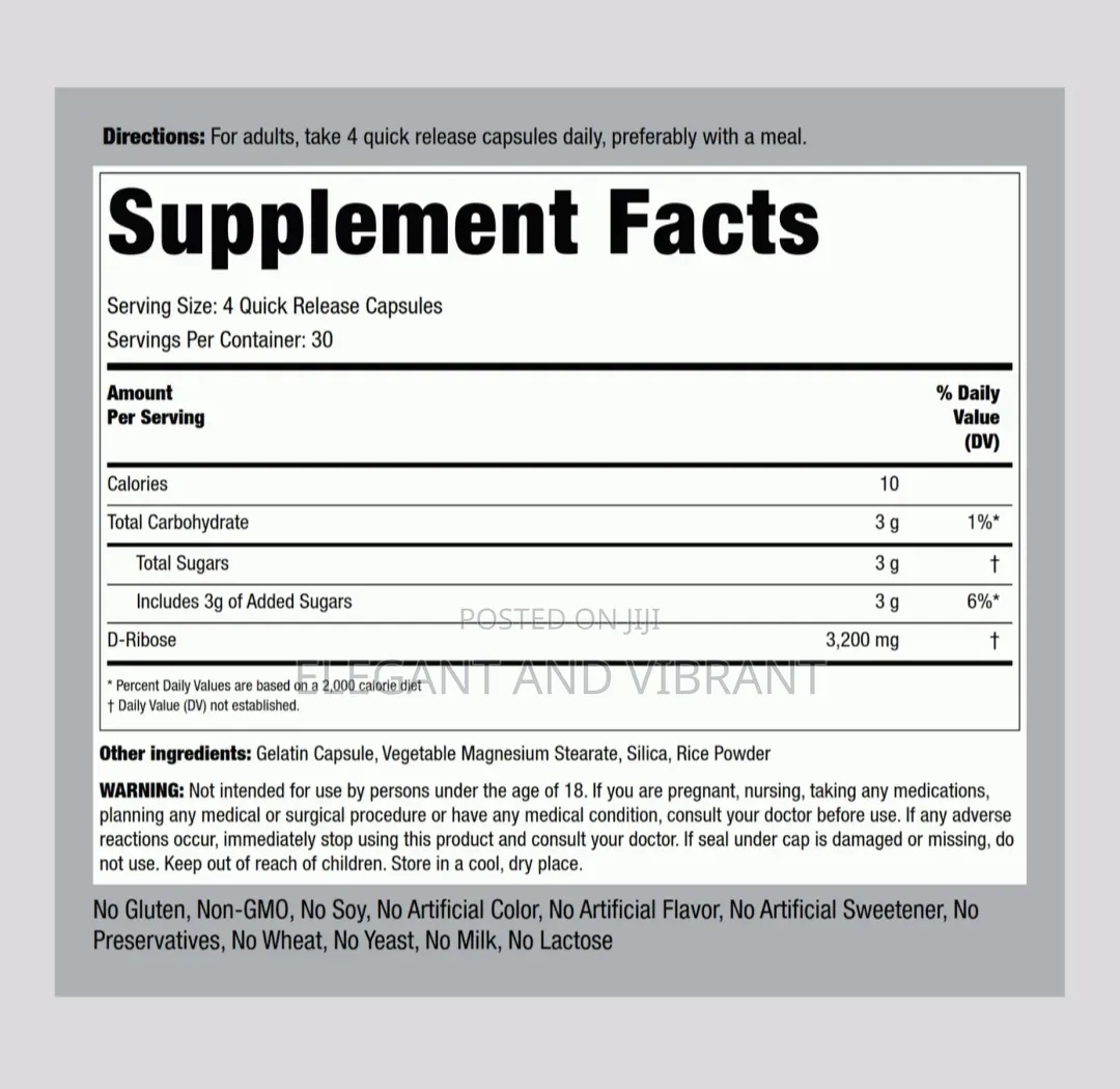 D-Ribose Capsules 3200mg | 120 Count