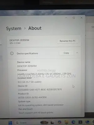 Laptop Dell XPS 13 9380 16GB Intel Core i7 SSD 512GB