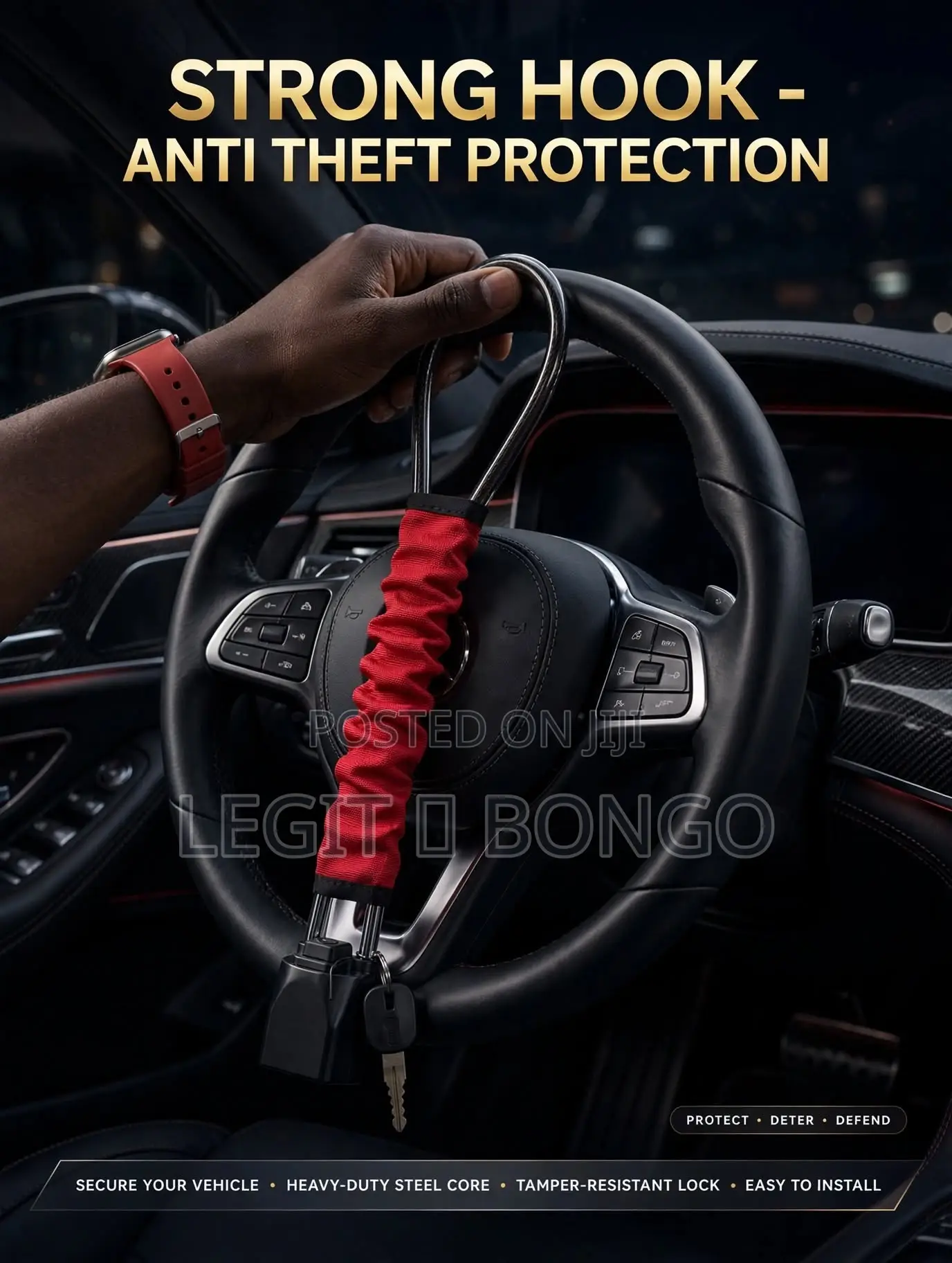 Anti-Theft Steering Wheel Lock - Strong Hook!
