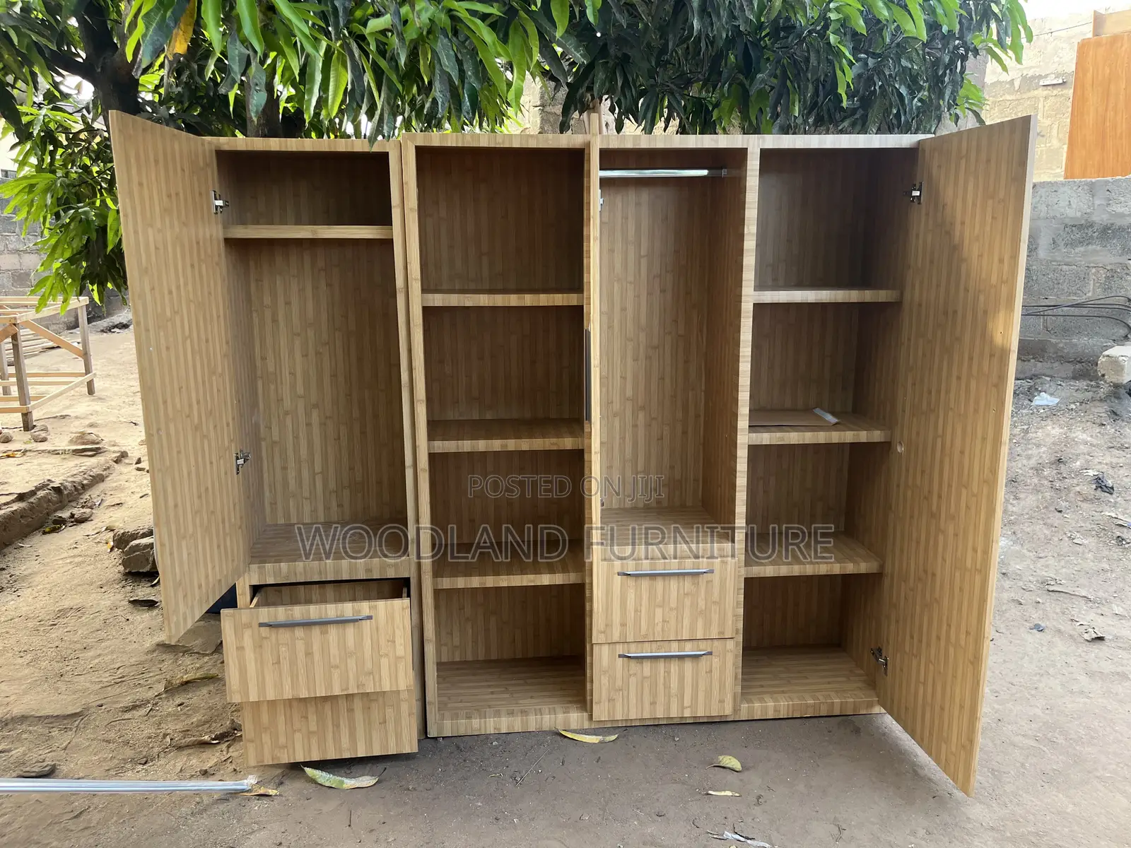 Modern Light Wood Multi-Section Wardrobe