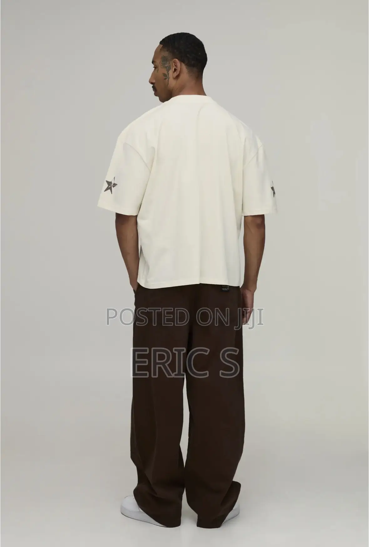 Ecru Oversized Boxy Moto Western Print T-Shirt M