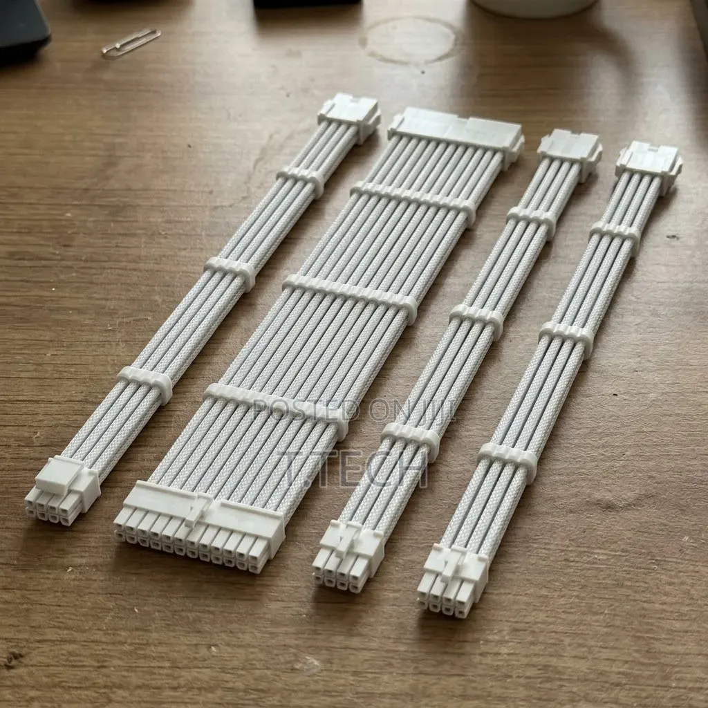 White Sleeved PSU Extension Cable Set for Gaming PC