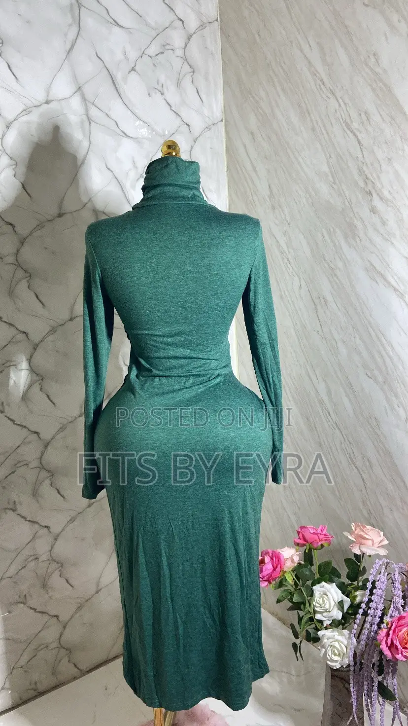 Green High Neck Draped Dress