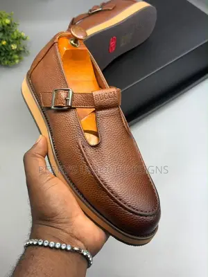 Men's T-Bar Monk Leather Loafers, T-Strap Executive Shoes,