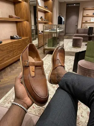 Men's T-Bar Monk Leather Loafers, T-Strap Executive Shoes,