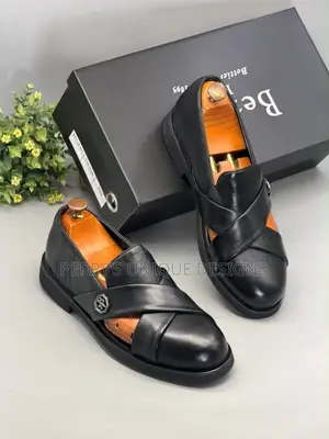 • Cross Strap Leather Loafers – Executive Men's Casual Shoes