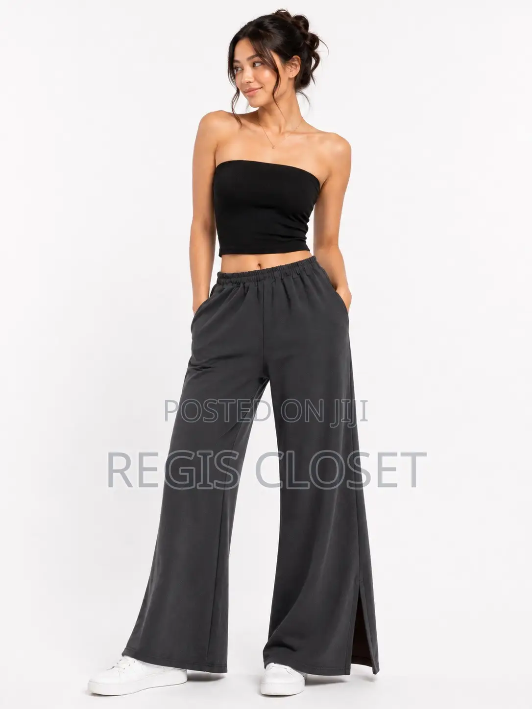 Black Palazzo Joggers With Side Splits