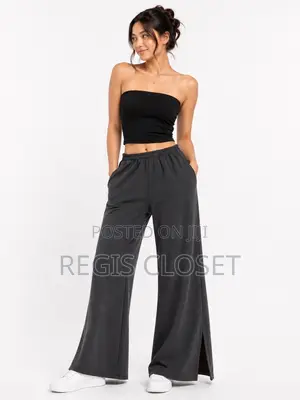Black Palazzo Joggers With Side Splits