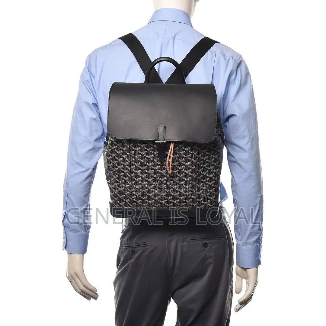 Goyard Alpin MM Backpack in Black Coated Canvas and Calfskin Leather.