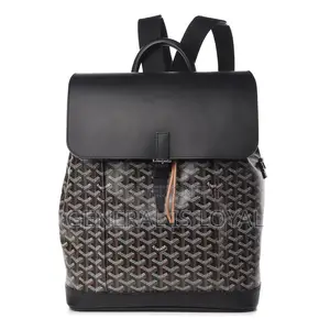 Goyard Alpin MM Backpack in Black Coated Canvas and Calfskin Leather.