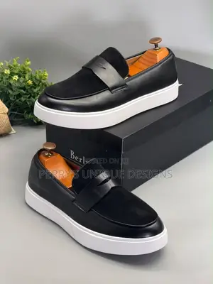 Men’s Black Suede Loafer Sneakers With White Platform Cupsole