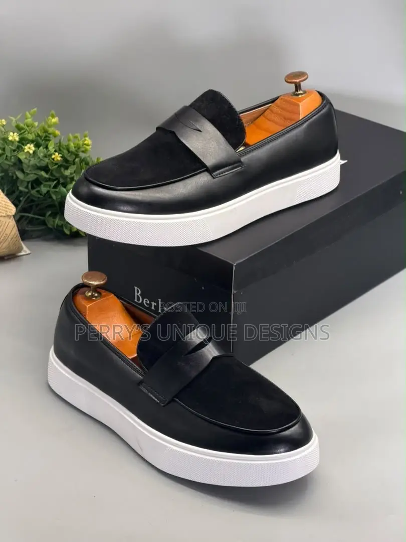 Men’s Black Suede Loafer Sneakers With White Platform Cupsole