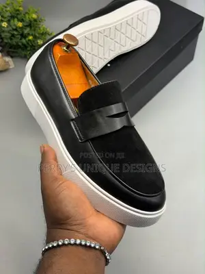 Men’s Black Suede Loafer Sneakers With White Platform Cupsole