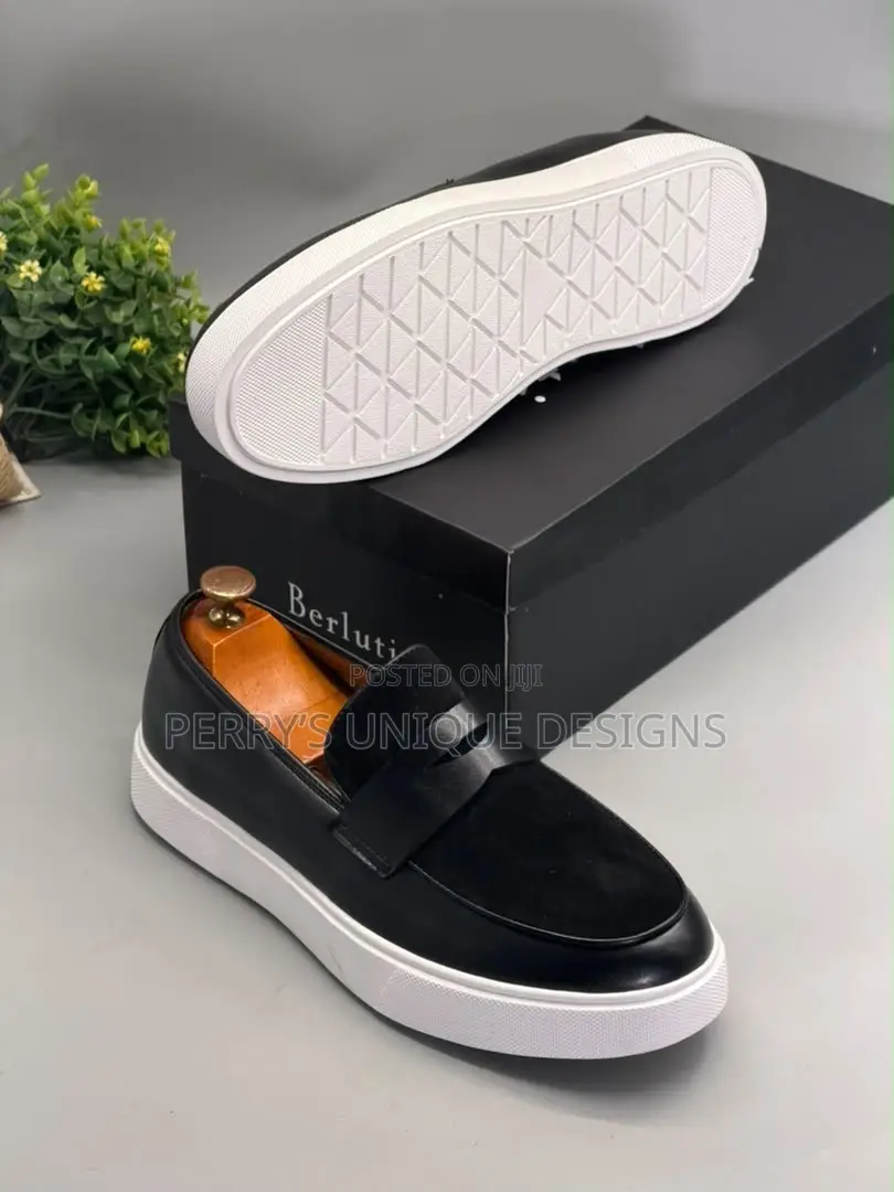 Men’s Black Suede Loafer Sneakers With White Platform Cupsole
