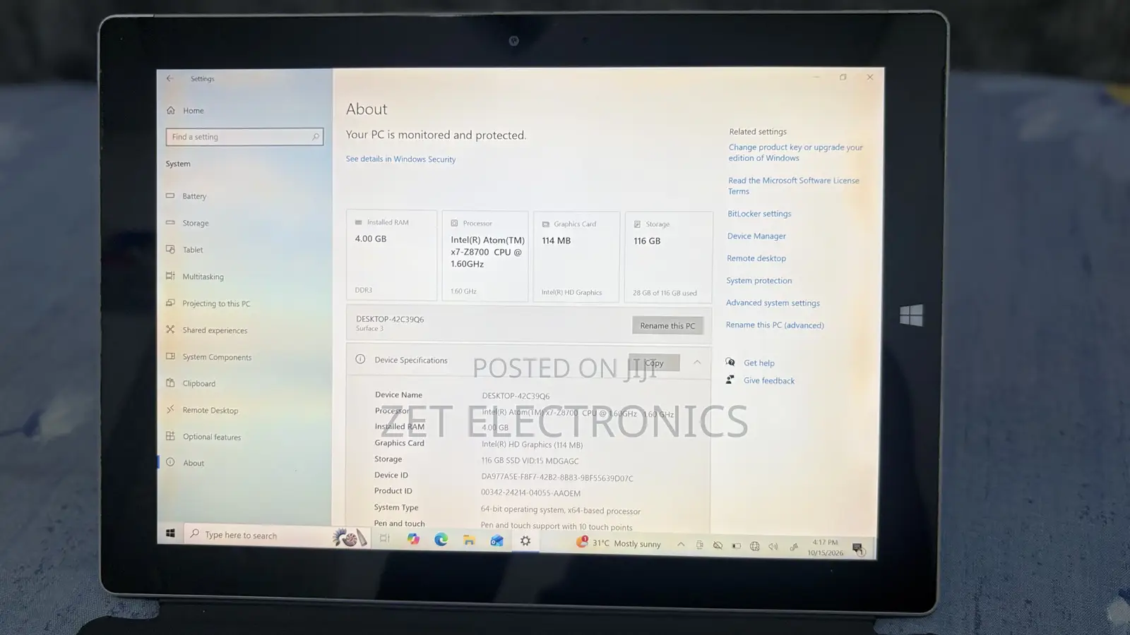 Laptop Microsoft Surface Laptop 3 4GB Intel Atom SSD 128GB