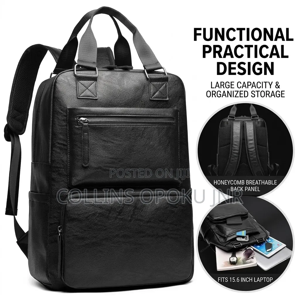 Luxury PU Backpack for Business, Casual - BLACK