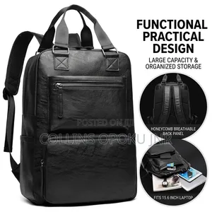 Luxury PU Backpack for Business, Casual - BLACK