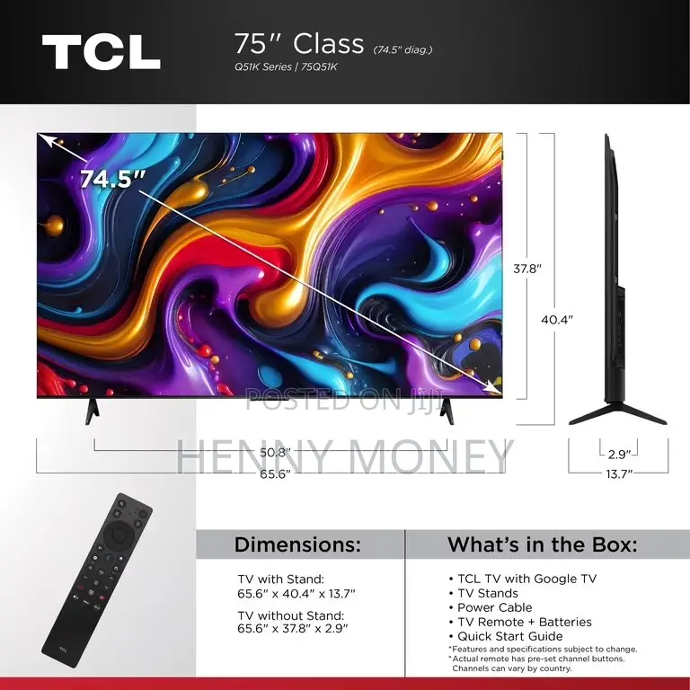 TCL 75 Inch QLED Smart Google TV (2025)