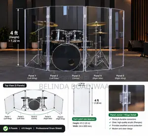 5Panel Acrylic Drum Shield–4ftHeight|Sound Control for Church&Studios