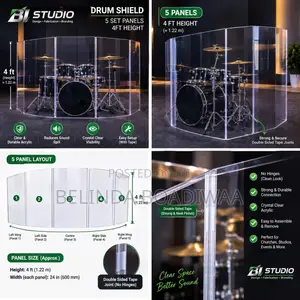 5Panel Acrylic Drum Shield–4ftHeight|Sound Control for Church&Studios