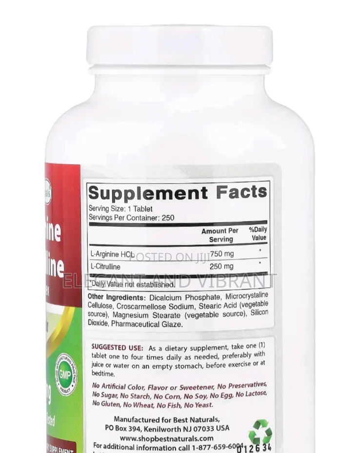 L-Arginine L-Citrulline Complex 1000 Mg 120 Tablets
