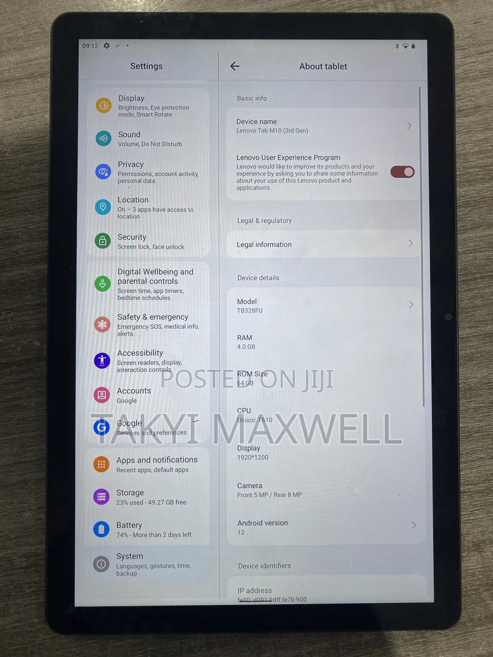 Lenovo Tab M10 64 GB Black