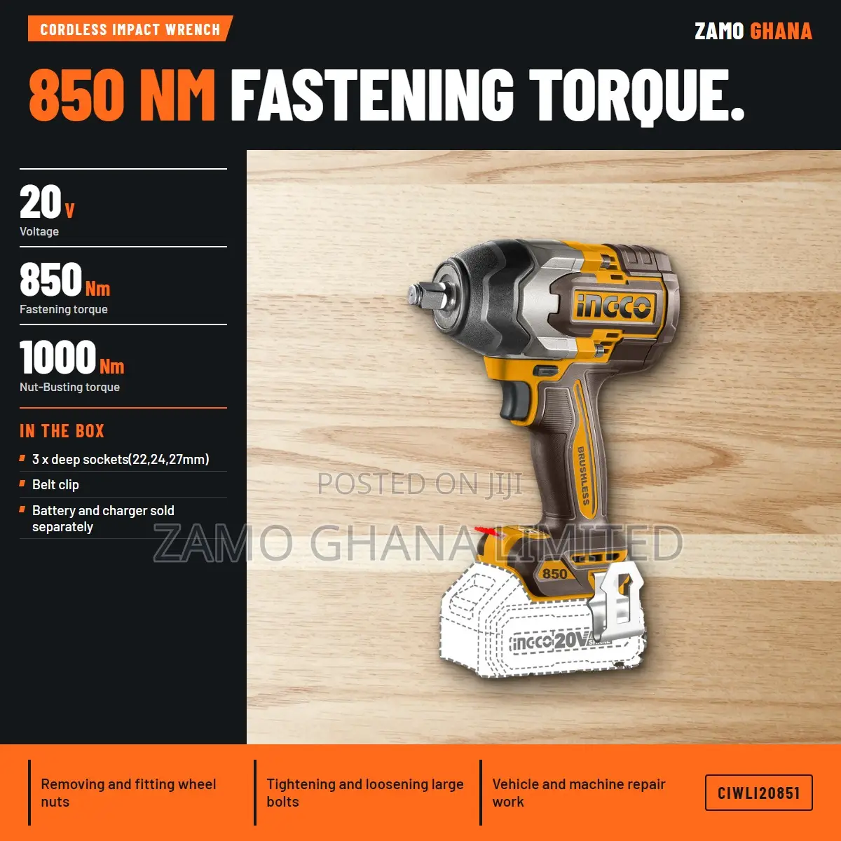 Cordless Impact Wrench 20v 850nm - Ciwli20851