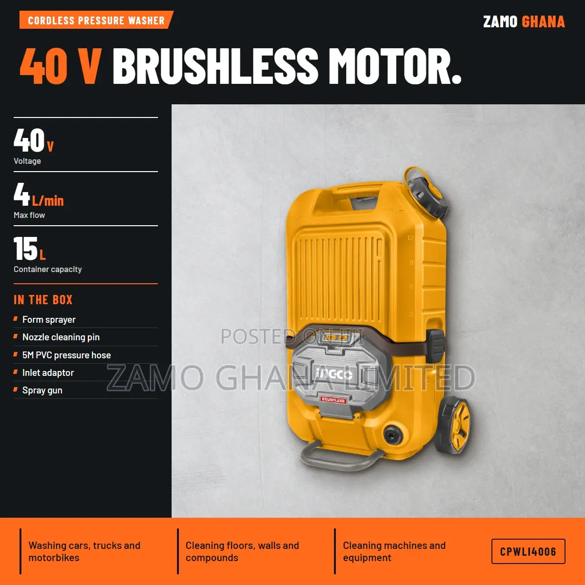 Lithium-Ion Pressure Washer 40v 15l - Cpwli4006