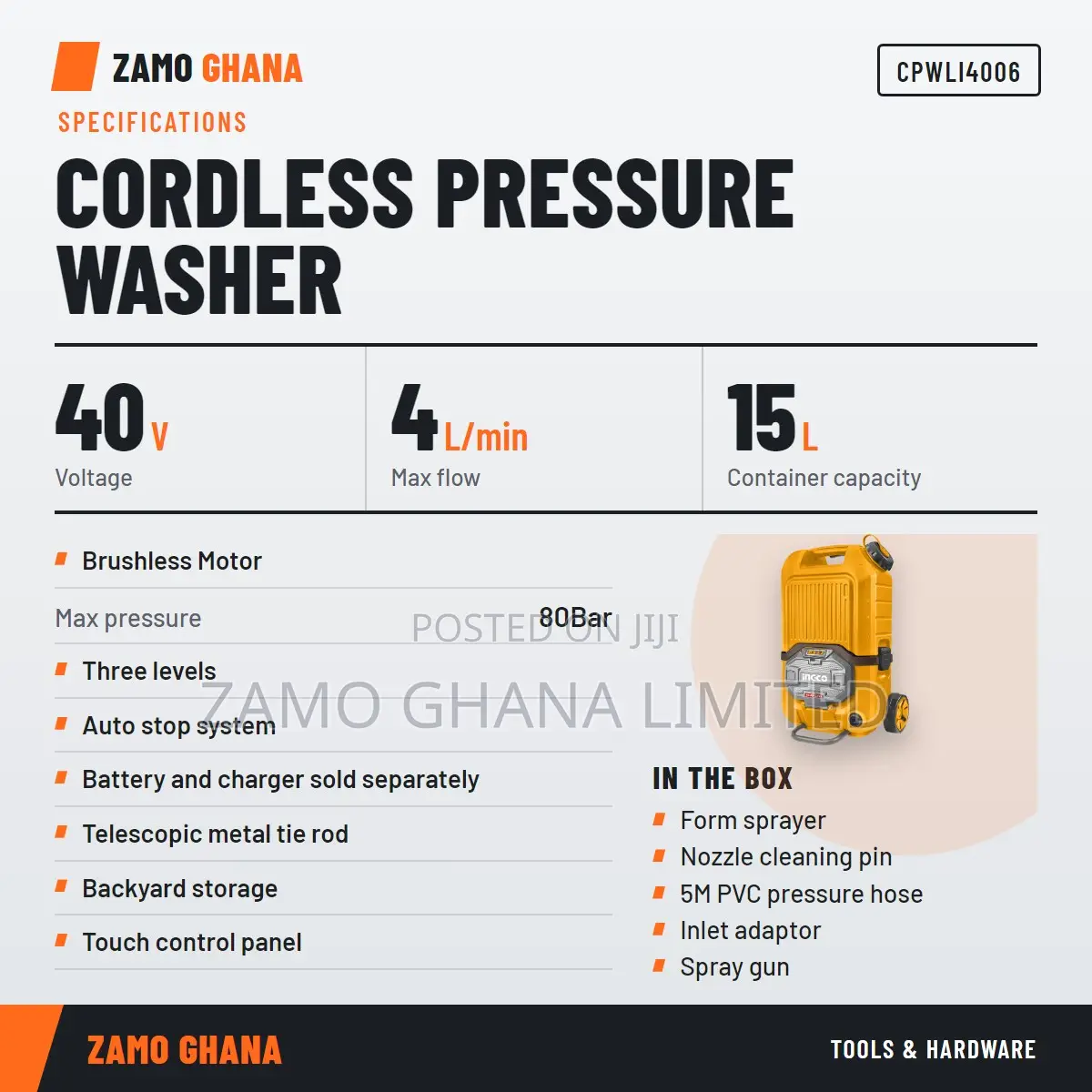 Lithium-Ion Pressure Washer 40v 15l - Cpwli4006