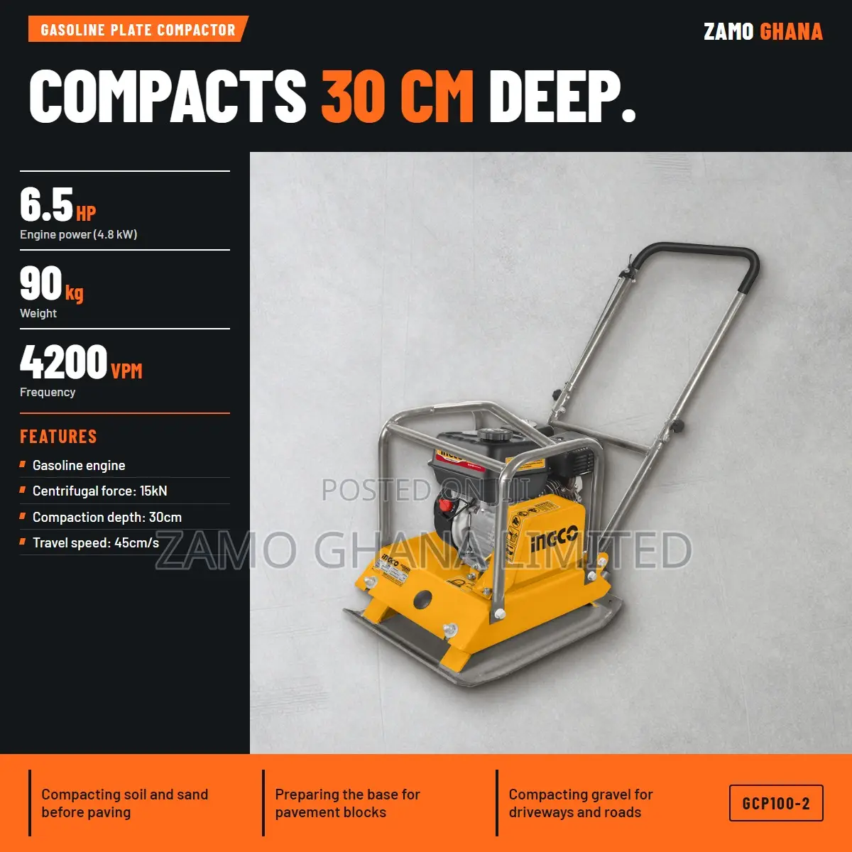 Ingco Gasoline Plate Compactor(6.5hp) # Gcp100-2
