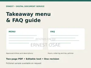 Digital Takeaway Menu and FAQ Guide