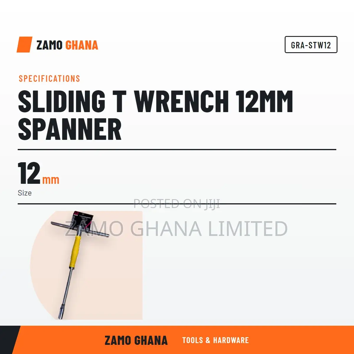 Sliding T Wrench 12mm Spanner - Gra-Stw12