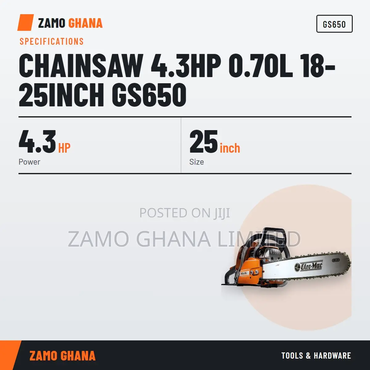 Chainsaw 4.3hp 0.70l 18-25inch Gs650
