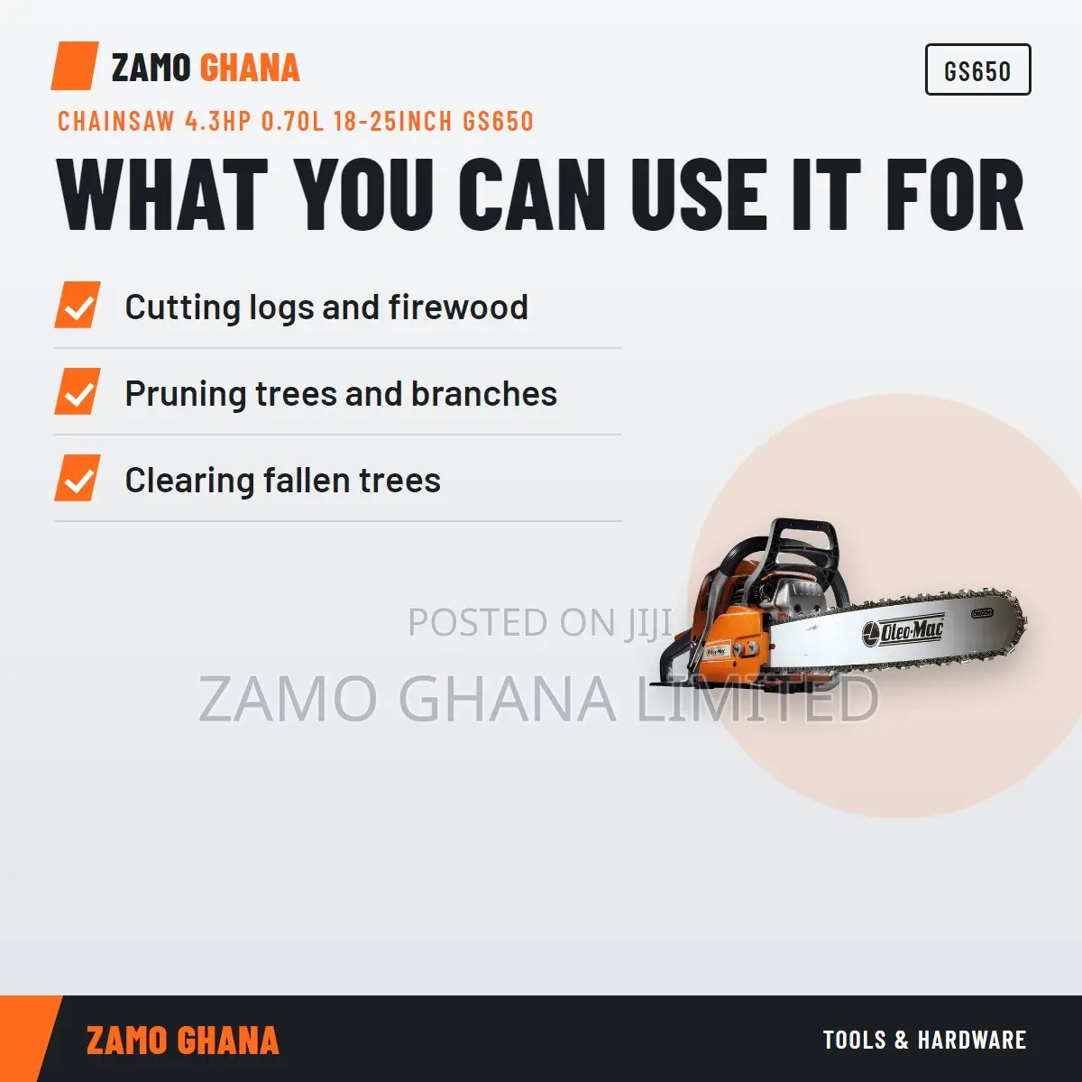 Chainsaw 4.3hp 0.70l 18-25inch Gs650