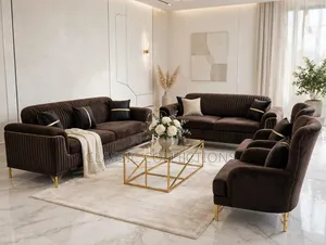 8-Seater Velvet Sofa Set With Gold Piping Accents