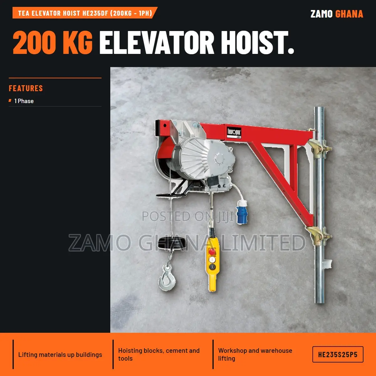 Tea Elevator Hoist He235df (200kg - 1ph) - He235s25p5