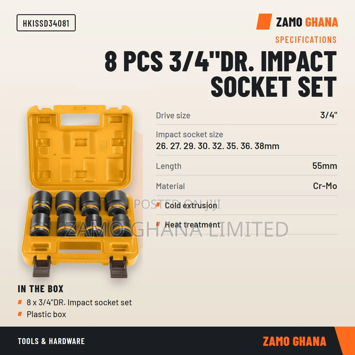 8 PCS 3/4"Dr. Impact Socket - Hkissd34081