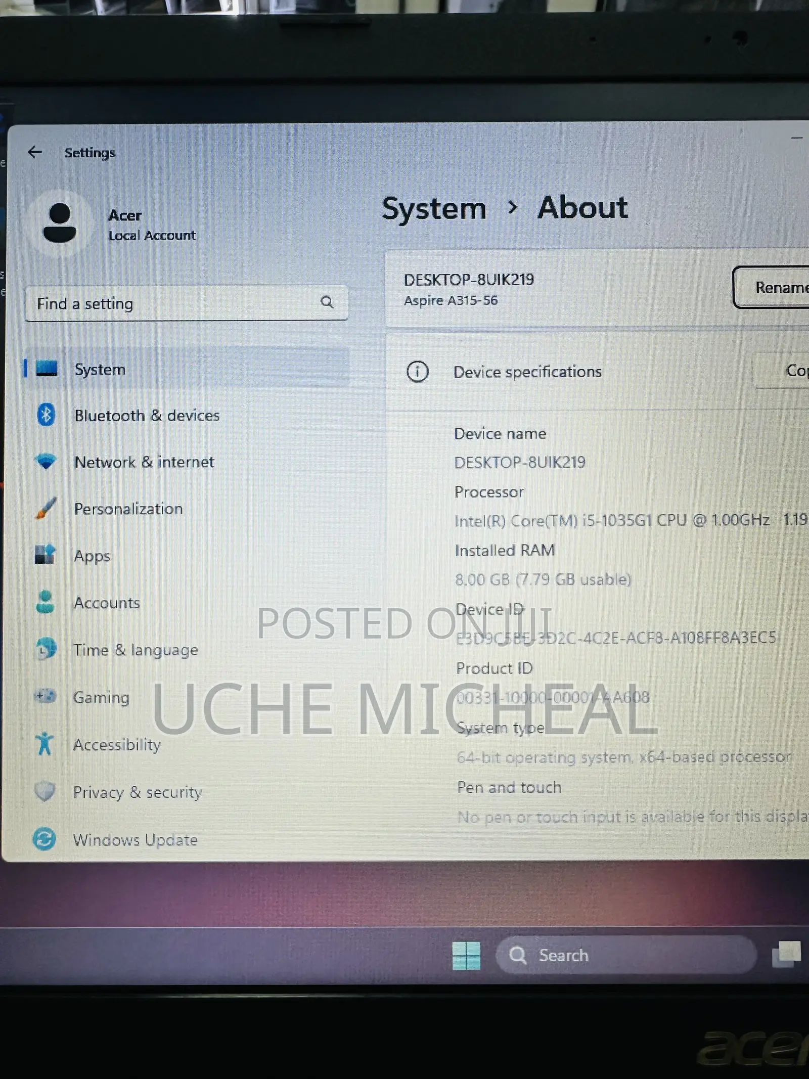 Laptop Acer Aspire A315 52 8GB Intel Core i5 SSD 256GB