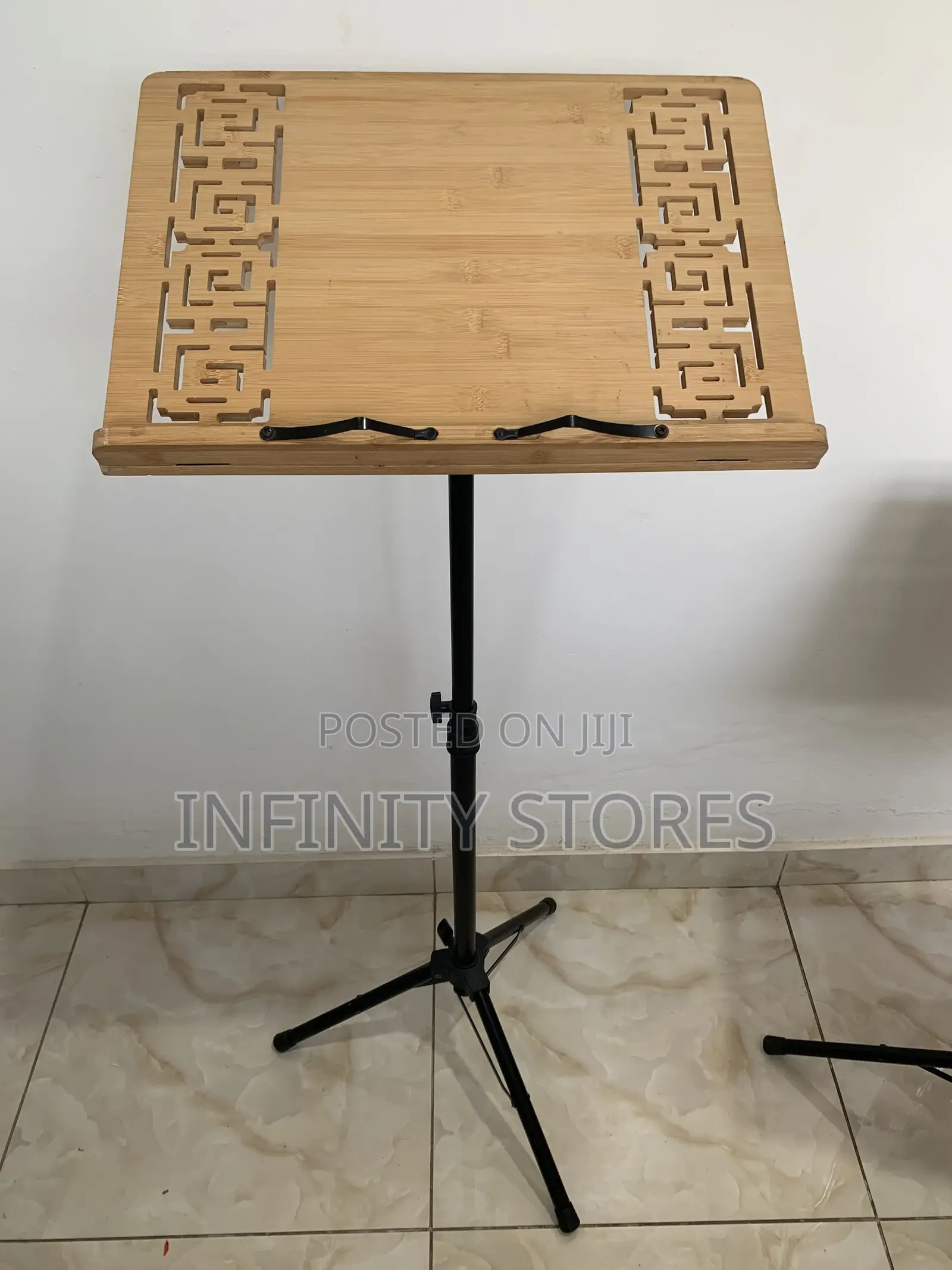 Adjustable Bamboo Wooden Music Stand With Metal Tripod Bas