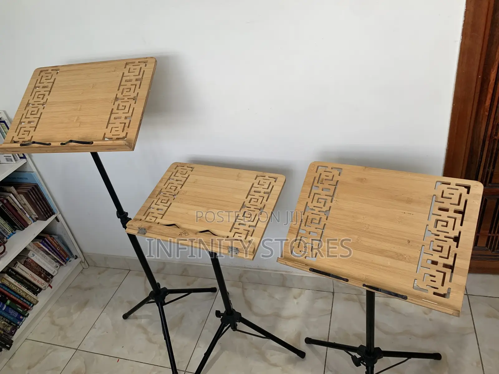 Adjustable Bamboo Wooden Music Stand With Metal Tripod Bas