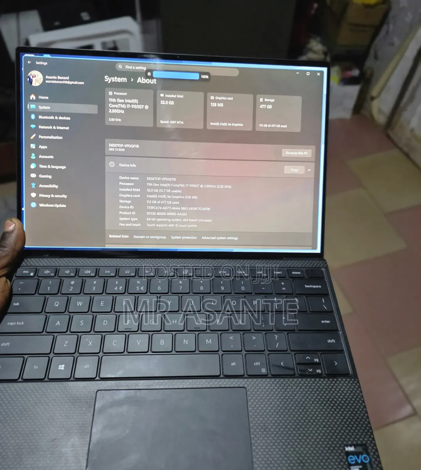 Laptop Dell XPS 13 32GB Intel Core i7 SSD 512GB